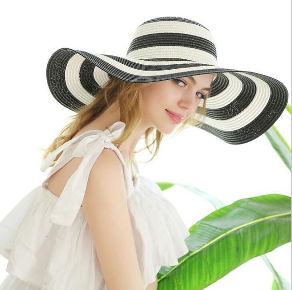 

womens beach straw sun hats fashion wide brim travel sunshade cap outdoor casual soft stripe sun hats, Blue;gray