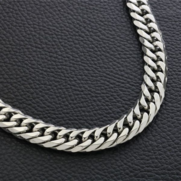 

fashion thick wide double buckle double weave six-face grinding titanium steel men and women necklace whip chain, Silver