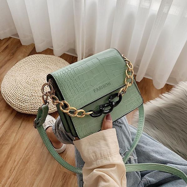 

crocodile pattern chain crossbody bag for women 2020 small flap bag letter print pu leather hand ladies designer evening
