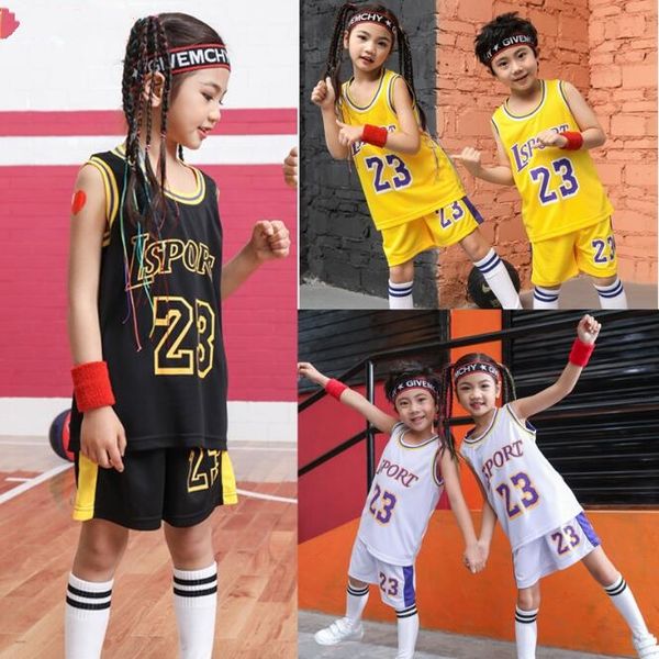 

college basketball wear kid lsport 23 basketball shirt set,girls basketball jersey uniform,sport shirts shorts,basketball team train clothes, Black