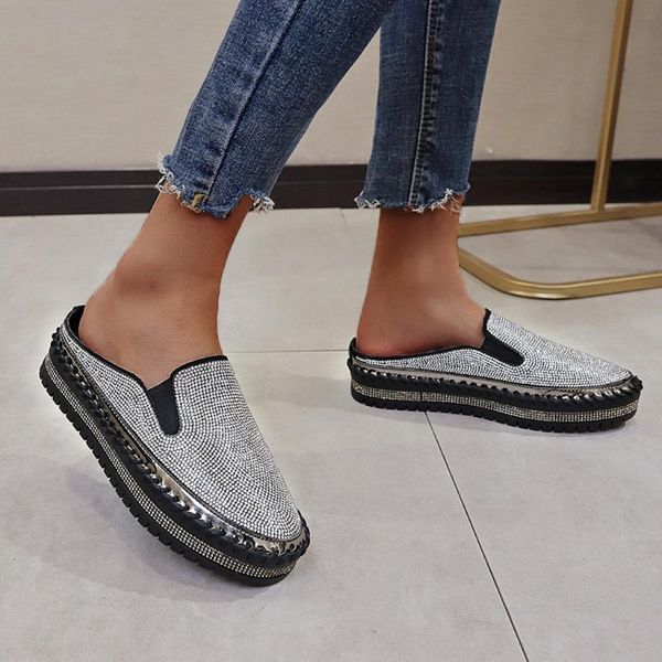 

women flats rhinestone slip on silver pattern flat shoes woman big size3 soft antiskid breathable sneakers women casual shoes, Black