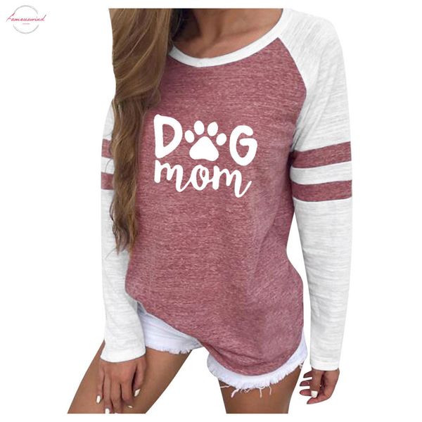 

plus size women tee shirts casual o neck dog mom print patchwork shirts long sleeve streetwear harajuku shirts mujer, White