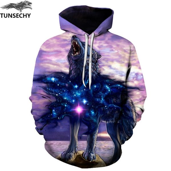 

tunsechy fashion men wolf animal 3d printed hooded hoodies men/women shinning wolf design sweatshirts 3d harajuku hoody, Black