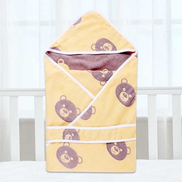 

1piece quality baby blankets bedding muslin swaddle neonate bag summer 6 layers cotton gauze quilt infant 90cm hooded bath towel