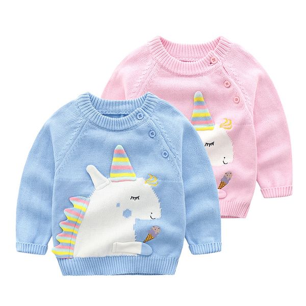 Unicorn Kids Knitted Sweater Baby Boys Girls Cotton Knitwear Long Sleeve Tops Jumper Clothes Free Knitting Patterns For Baby Girl Sweaters Knitting