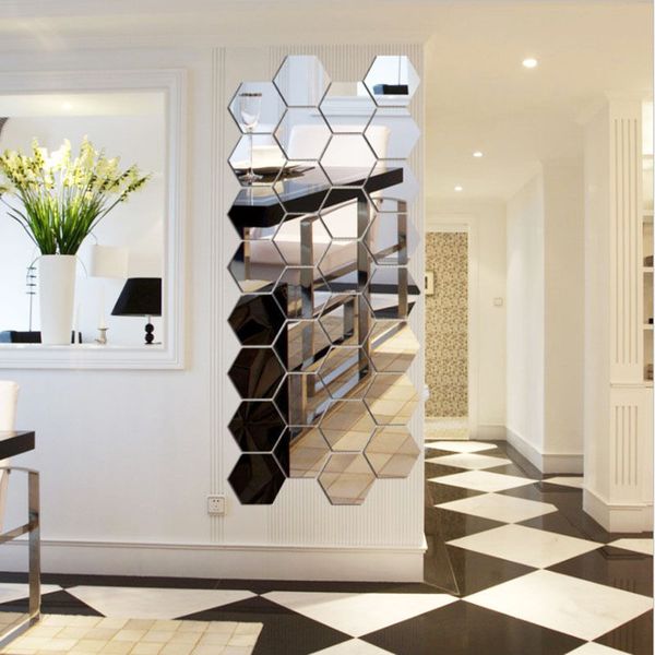 

3d hexagon acrylic mirror wall stickers diy art wall decor stickers home decor living room mirrored decorative sticke