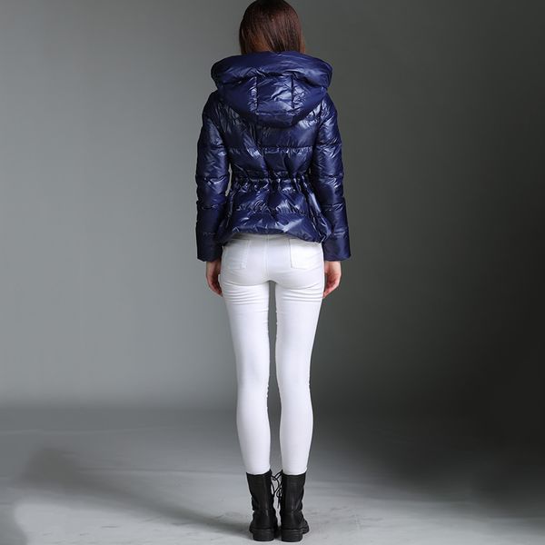 

superior winter quality new fashion zipper hooded long sleeve warm down jackets loose female white duck down jacket c 669, Black