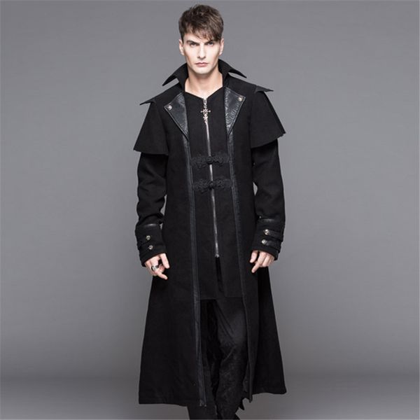 

steampunk man jacket winter's long sleeve windbreaker jacket black color windproof long coat