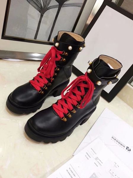 

new arrival brand women boots luxury designer thick heel desert platform boot bee star genuine leather winter shoe size 35-41 k39flos1, Black