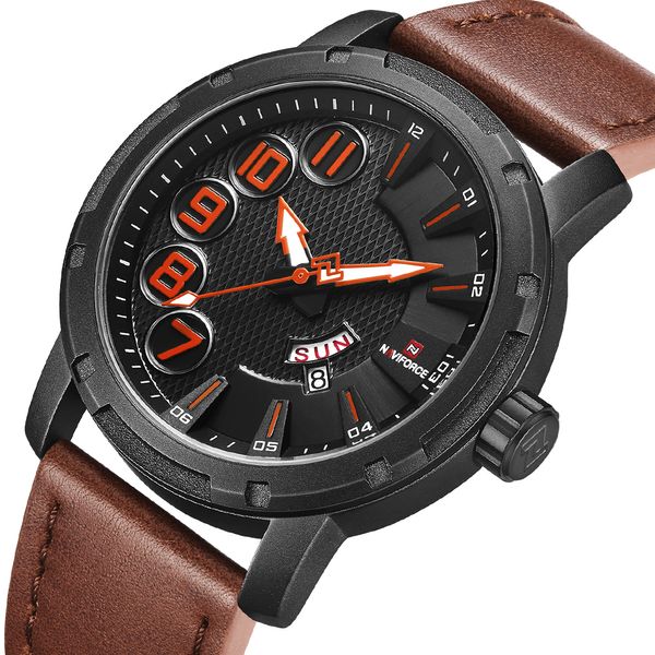 

new fashion mens watches naviforce militray sport quartz men watch leather male date week wristwatches relogio masculino, Slivery;brown