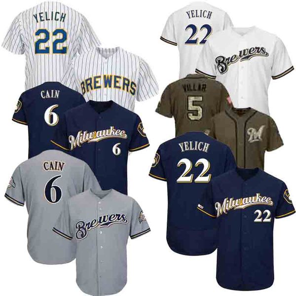

#22 Christian Yelich Milwaukee Yasmani Brewers Grandal Lorenzo Cain Josh Hader Burnes Travis Shaw Ryan Braun Thames Aguilar Yount Jersey