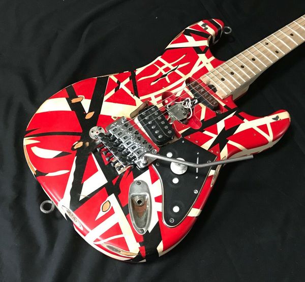 

aged relic eddie van halen striped series red black white guitar frankenstrat modified & reliced vintage electric guitars w/case