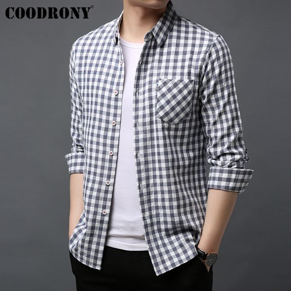 

coodrony brand men shirt cotton shirt men dress autumn streetwear fashion plaid casual shirts long sleeve camisa masculina 96044, White;black