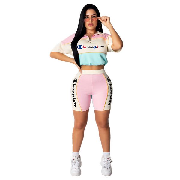 

Embroidery champion letter port wear de igner track uit crop zip t hirt top hort two piece outfit luxury port wear cloth c62402