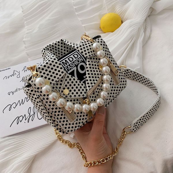 

portable hand bags women 2020 dot print small bag female new fashion pearl shoulder bag chain crossbody