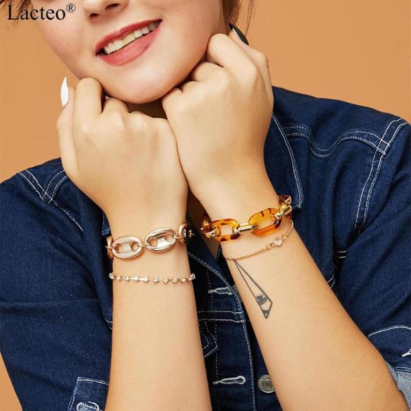 

lacteo vintage 4шт / комплект rhinestone цепь браслет ювелирные изделия для женщин 2020 моды леопардового смола цепь шарм браслет, Black
