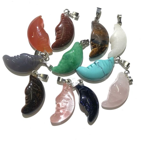 

оптовая продажа 10 шт посеребренный полумесяц золотой песок камень кулон опалит опал классический стиль ювелирные изделия, Silver