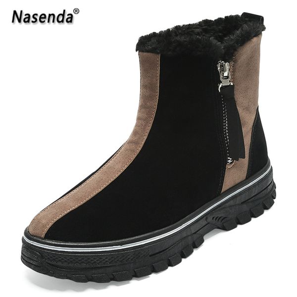 

boots winter shoes women warm fur snow boots womens cotton shoes female high ankle wear resistant slip woman 39, Black