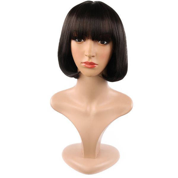 

new european and american women's natural fiber short curly hair bobo head short pear flower wig headpiece, Black