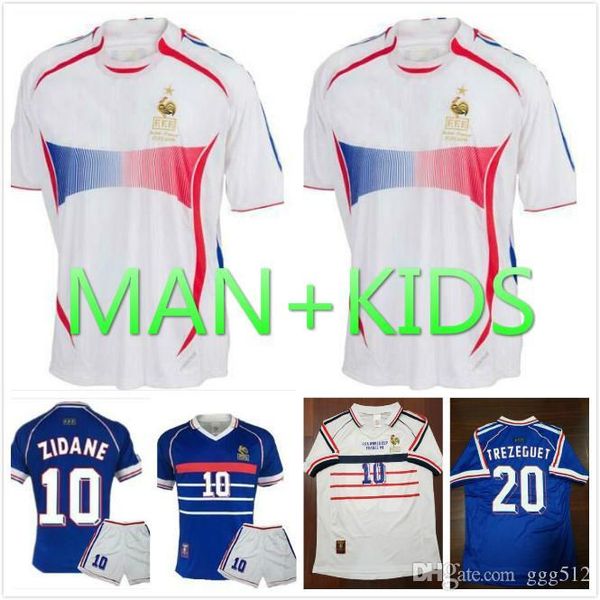 

man+kids kit 1998 2006 france retro soccer jersey zidane 10 henry 12 uniforms maillot de foot maillots de 2006 zidane football shirt, Black;yellow