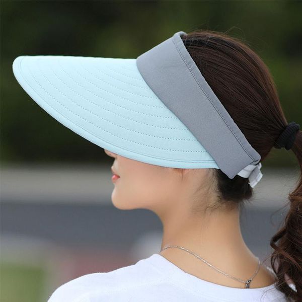

lightweight women sun hat foldable visors camping summer polyester easy to carry casual outdoor portable adjustable sunscreen, Blue;gray