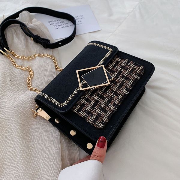 

swdf scrub leather weave crossbody bags for women 2020 fall chain shoulder messenger bag female chain handbags and purses
