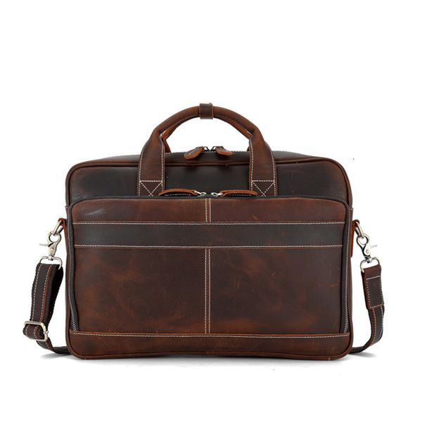 

men business briefcase crazy horse genuine leather shoulder portfolio lapbag fashion document bag cow leather office handbag