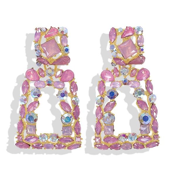 

wholesale- glittering popular fashion designer exaggerated colorful rhinestone crystal geometrybox pendant stud earrings for women girls, Golden;silver