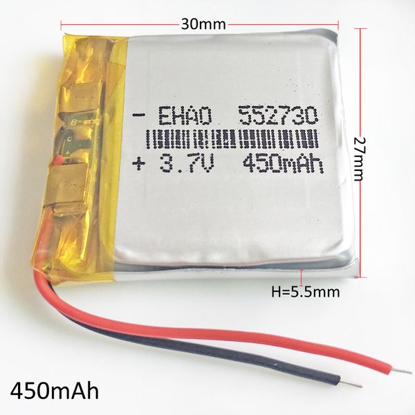 Modell 552730 450 mAh 3,7 V Lithium-Polymer-LiPo-Akkuzellen Li-Po-Li-Ionen-Leistung für MP3-GPS-DVD-Handy-Kopfhörer-Recorder