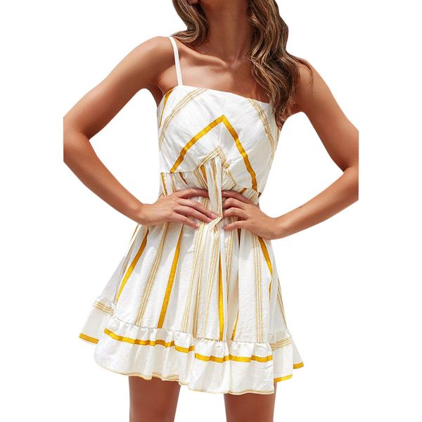 

summer party fashion dress women holiday striped print sleeveless elegant party sling beach dresses women clothes 2019, Black;gray