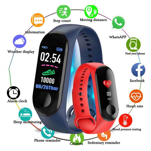 

new m3 led color screen smart watch bracelet heart rate monitoring information push bluetooth call reminder sports watch