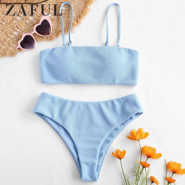 

zaful textured padded bandeau bikini set solid classic women swim suit summer wire spaghetti straps two pieces sets 2019, White