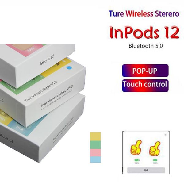 

macaron inpods 12 tws earphone wireless bluetooth 5.0 headphones support pop up touch portable headset with charging box pk i88 v8