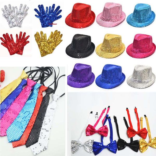 

12pc adults children jazz hat stage dance performance sequin magic show bar party up dancing hats tie glove