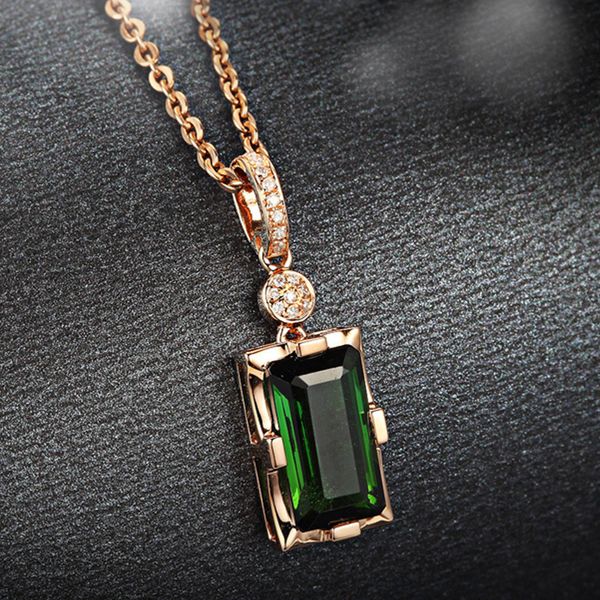 

14K Rose Gold Diamond Pendant Natural Emerald Blue Rectangle Necklace for Women Peridot Bizuteria Gemstone Jade Jewelry Pendant
