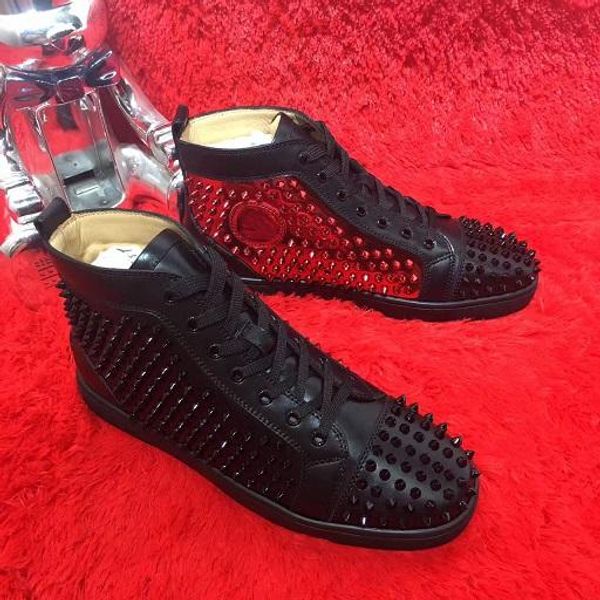 

high man sneakers flat red bottom spikes casual shoes luxury style studs party dress red sole men's casual walking size 35-46, Black