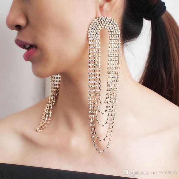 

luxury women's female's ladies' bohemian tassels long diamond crystal earrings fringed temperament drop earrings fashion wild, Golden;silver