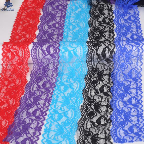 

5 yards/lot elastic lace trim ribbons width 5.5cm diy garment accessories sewing kintted lace fabric for wedding decoration, Pink;blue