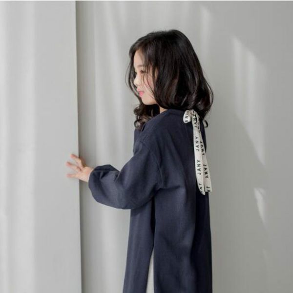 

2019 new korean autumn cotton bow girls shirt kids long shirt split large children t-shirt toddler long sleeve clothes,#5343, Blue