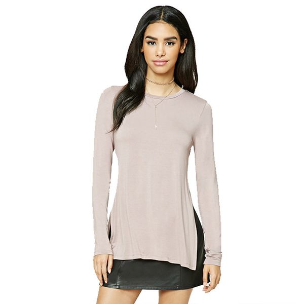 

женская дизайнерская сплит-футболка с длинным рукавом с обеих сторон slim solid color bottoming shirtet0g, White