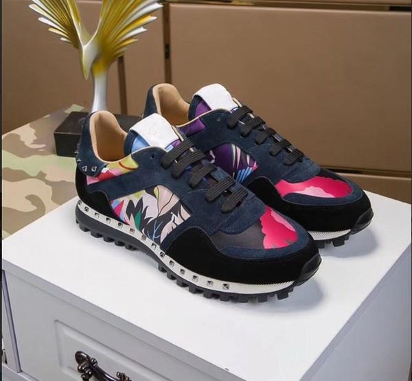 

2019 new arrivals men women red suede with camouflage leather patchwork lace up sneakers,designer brand low rivets causal shoes 0505077, Black