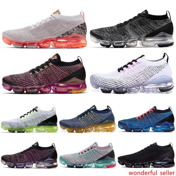 

2019 fly 3.0 mens women running shoes triple black white pure platinum knit 3s men jogging sneakers designer sport shoes 36-45