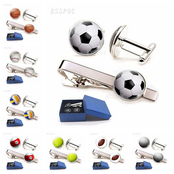 

sports series soccer mens cufflinks &tie clips glass alloy french romance suit shirt wedding accessories, Silver;golden