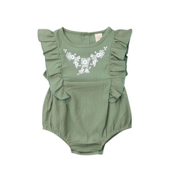 

boutique girl clothes newborn toddler baby girl ruffle embroidery on the chest bodysuit sunsuit jumpsuit outfits, White