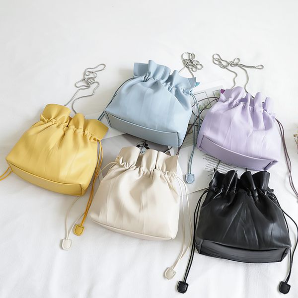 

japanese fashion artificial leather candy color handbag female teenager summer pu leather cute drawstring pouch shoulder bag