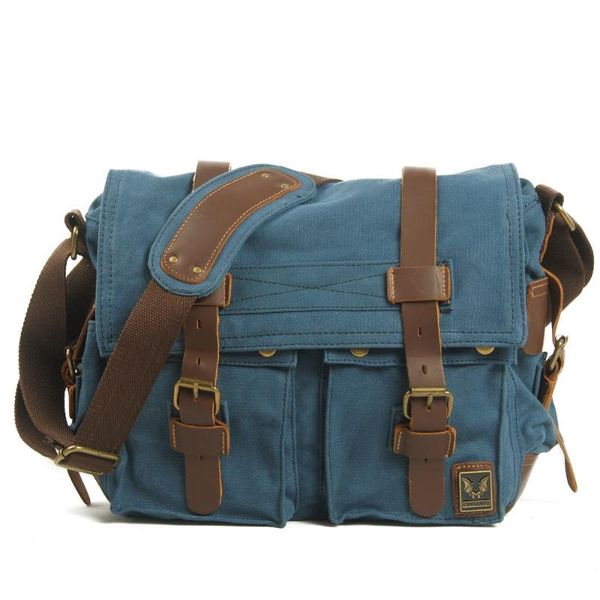 

european and american vintage canvas with crazy horse skin men and women postman bag casual shoulder bag