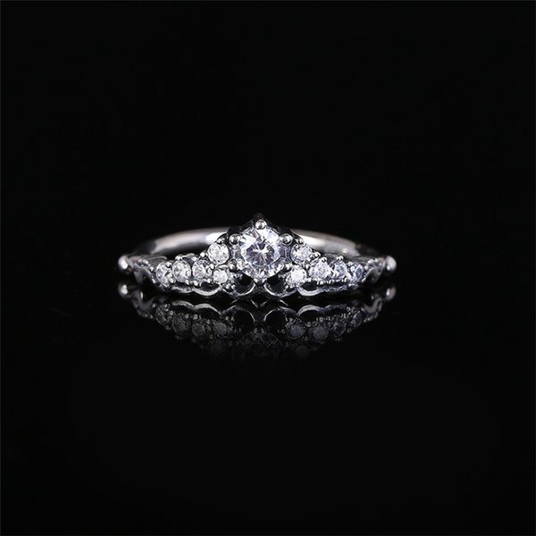 

wholesale-fairy tale cz diamond ring for pandora 925 sterling silver jewelry with original box princess crown ring birthday gift, Slivery;golden