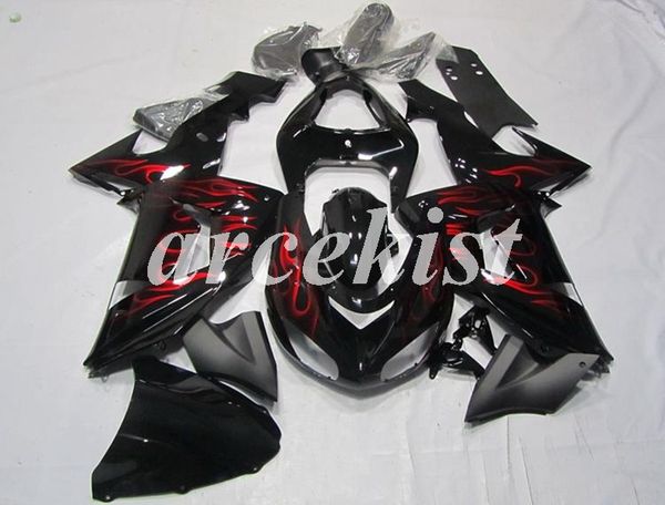 

new abs motorcycle full fairings kit fit for kawasaki ninja zx-10r 2006 2007 06 07 body set black red flame