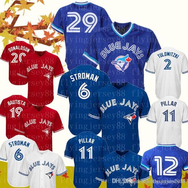 

Toronto Mens Blue Jays Jersey 29 Joe Carter 6 Marcus Stroman 11 Kevin Pillar 12 Roberto Alomar 19 Jose Bautista 20 Josh Donaldson