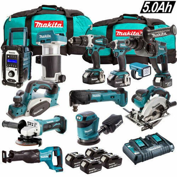 

Makita 18v lxt li ion 13pc mon ter kit 4 x 5 0ah batterie charger 2 x bag, Blue;slivery
